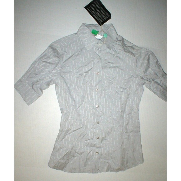 New NWT Womens 4 Ferre Logo Blouse Top Button Down IT 40 Italy Light Gray SS - Picture 1 of 6